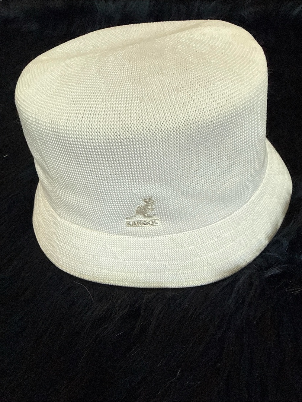 Kangol Cream Knit Bucket Hat with Metallic Logo